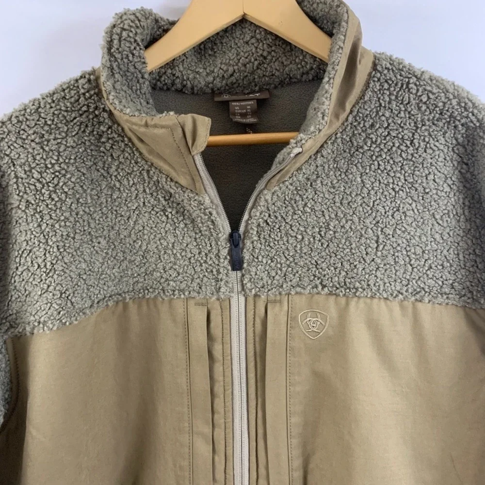 Ariat Sherpa Fleece Jacket‎ Mens XL Tan Full Zip Western Ranch Outdoor